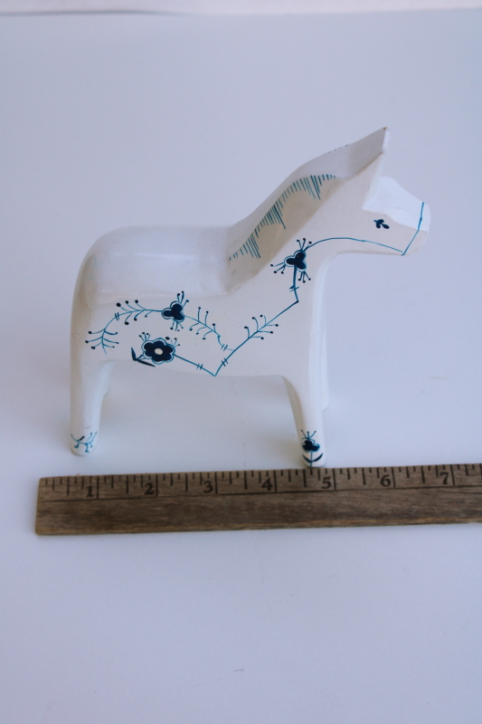 photo of vintage Denmark carved wood Dala horse hand painted blue & white classic Danish Royal Copenhagen pattern #5