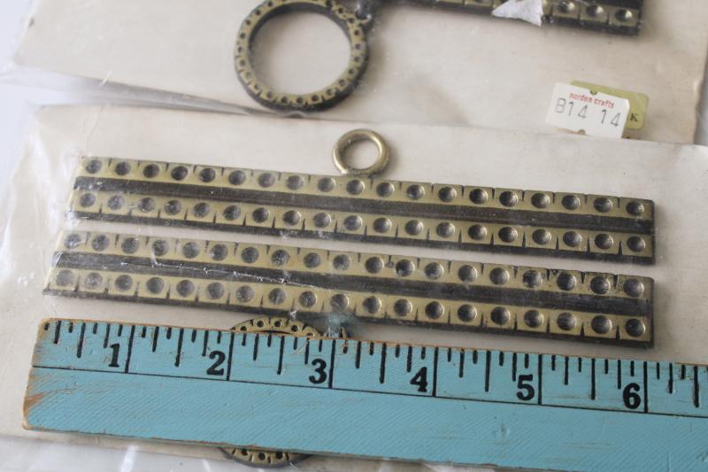 photo of vintage Denmark cast metal bell pull hangers, needlework framing or restoration hardware new in package #6