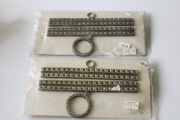 catalog photo of vintage Denmark cast metal bell pull hangers, needlework framing or restoration hardware new in package 