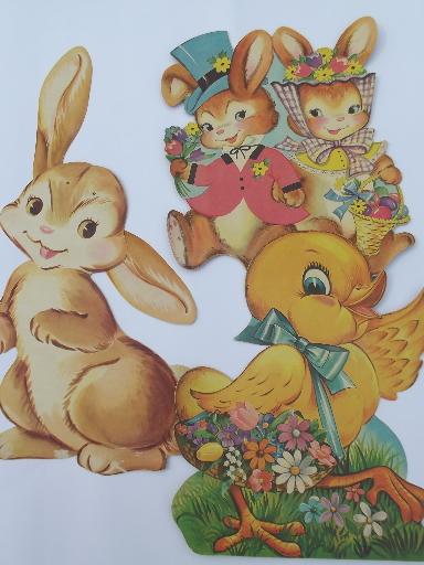 photo of vintage Dennison die-cut paper holiday decorations, Easter bunnies & chick #1