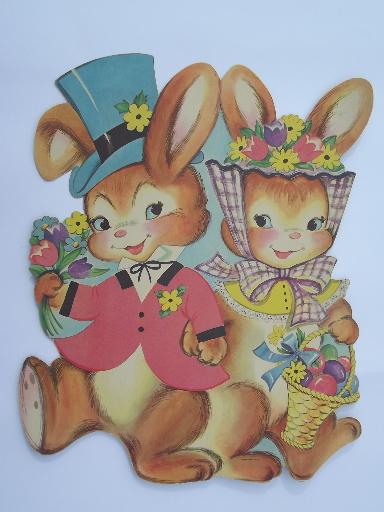 photo of vintage Dennison die-cut paper holiday decorations, Easter bunnies & chick #5