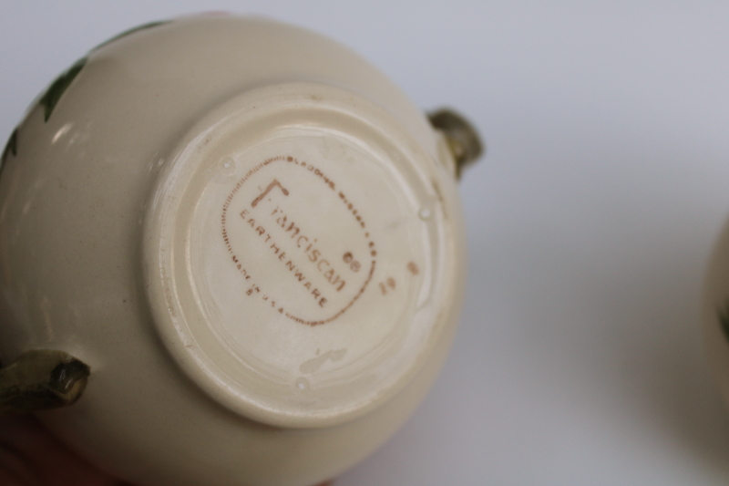 photo of vintage Desert Rose pattern cream & sugar set, creamer pitcher & sugar bowl USA Franciscan pottery #8