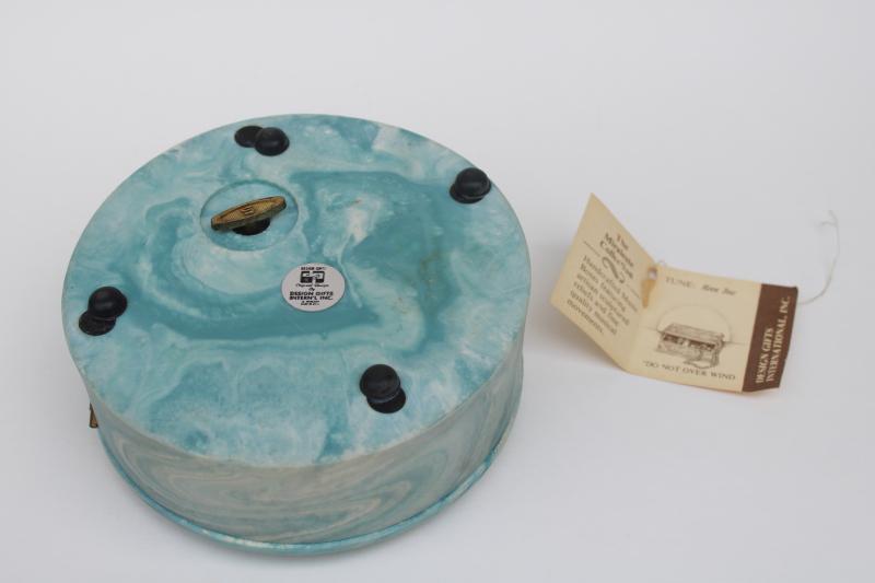 photo of vintage Design Gifts Incolay blue marble music box Born Free butterfly jewelry box #4