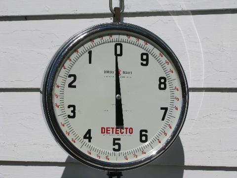 photo of vintage Detecto hanging produce or fruit scale w/enamel tray from farm stand #2