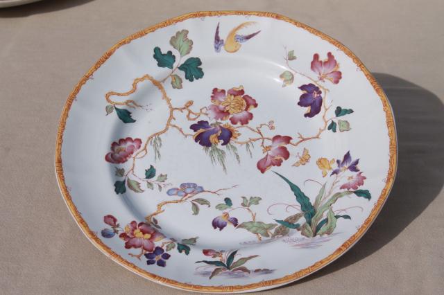 photo of vintage Devon Rose Wedgwood china dinner plates, flowers w/ bird & bamboo #4