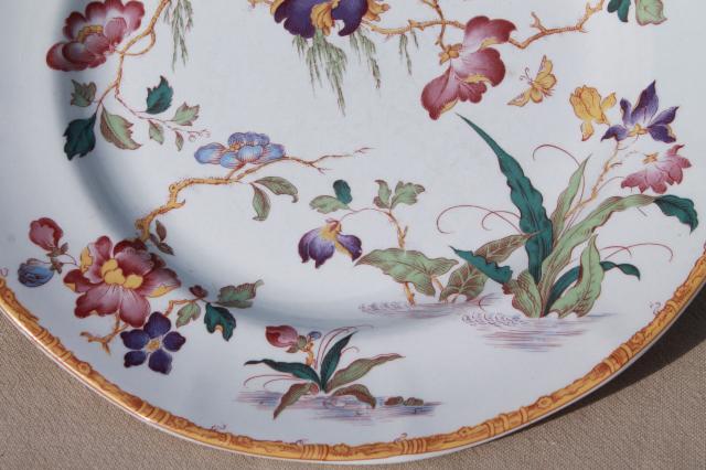 photo of vintage Devon Rose Wedgwood china dinner plates, flowers w/ bird & bamboo #5