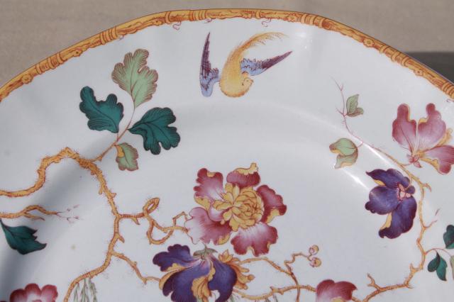 photo of vintage Devon Rose Wedgwood china dinner plates, flowers w/ bird & bamboo #6