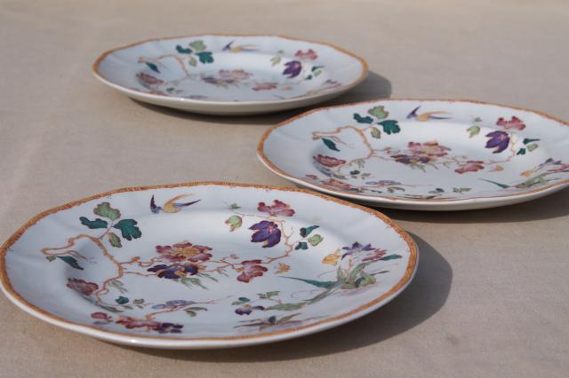 photo of vintage Devon Rose Wedgwood china salad plates, flowers w/ bird & bamboo #1