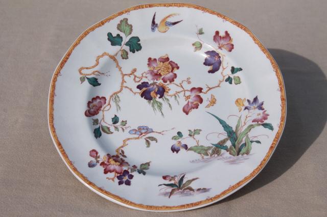 photo of vintage Devon Rose Wedgwood china salad plates, flowers w/ bird & bamboo #3