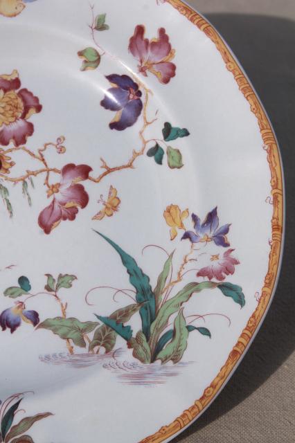 photo of vintage Devon Rose Wedgwood china salad plates, flowers w/ bird & bamboo #4