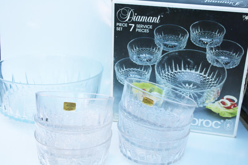 photo of vintage Diamant crystal clear glass salad bowls set in original box Arcoroc France  #1