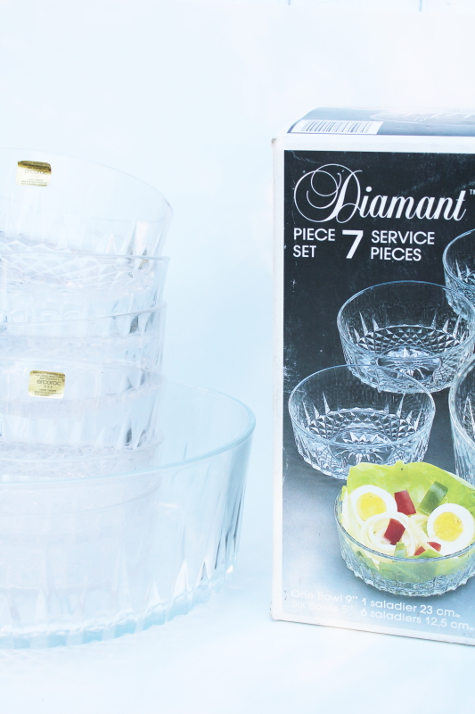 photo of vintage Diamant crystal clear glass salad bowls set in original box Arcoroc France #4