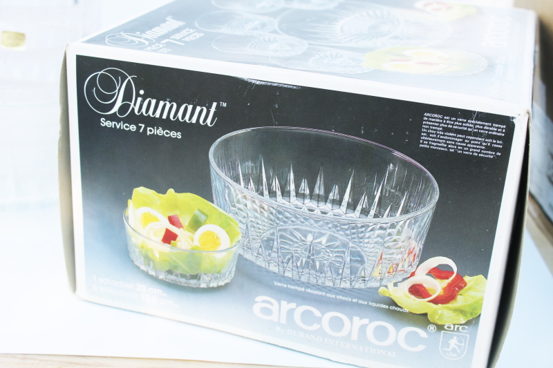 photo of vintage Diamant crystal clear glass salad bowls set in original box Arcoroc France #5