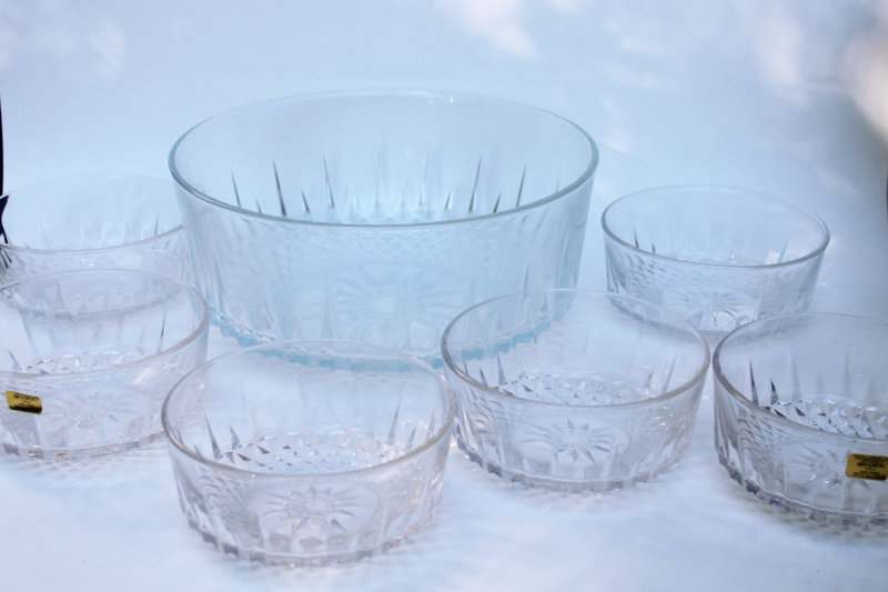 photo of vintage Diamant crystal clear glass salad bowls set in original box Arcoroc France #7