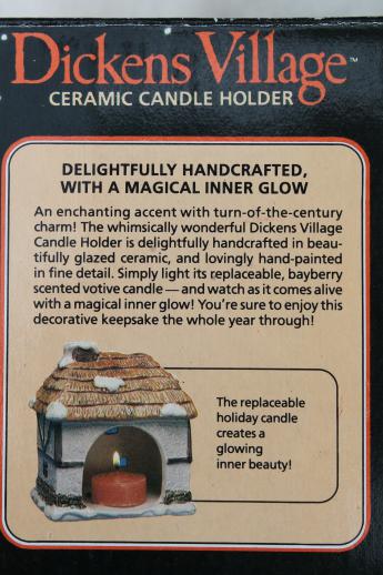 photo of vintage Dickens Village candle holders set, Christmas village ceramic houses & shops #2