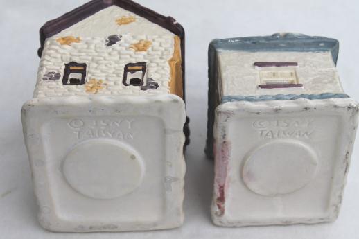 photo of vintage Dickens Village candle holders set, Christmas village ceramic houses & shops #9