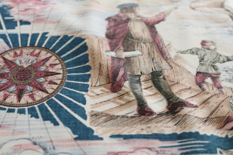 photo of vintage Discovery 1492 Jinny Beyer print cotton fabric multi color historical scenes #2