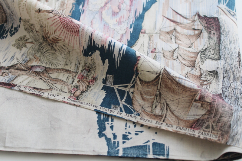 photo of vintage Discovery 1492 Jinny Beyer print cotton fabric multi color historical scenes #4