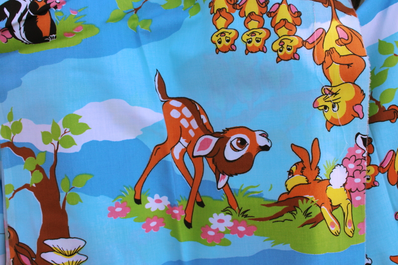photo of vintage Disney Bambi print poly cotton bed sheet fabric remnants unused material #3