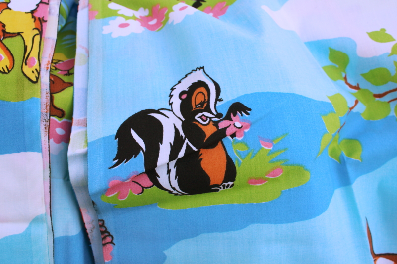 photo of vintage Disney Bambi print poly cotton bed sheet fabric remnants unused material #4