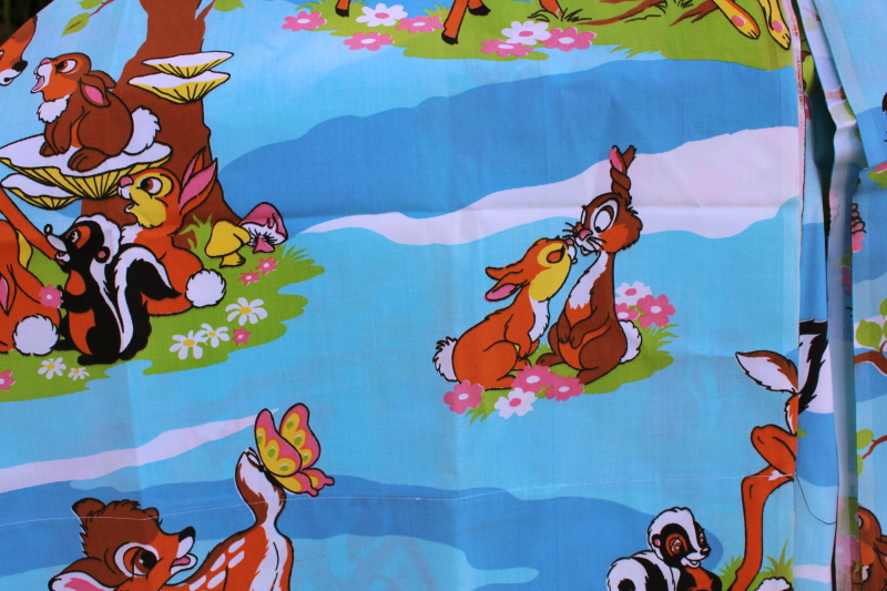 photo of vintage Disney Bambi print poly cotton bed sheet fabric remnants unused material #5
