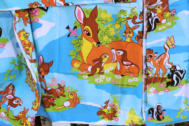 photo of vintage Disney Bambi print poly cotton bed sheet fabric remnants unused material #6