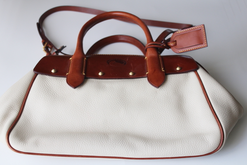 photo of vintage Dooney & Bourke white all weather leather doctors bag, large purse w/ shoulder strap #1