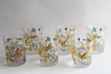 catalog photo of vintage Dorothy Thorpe double old fashioned glasses, wildflowers floral print lowball tumblers