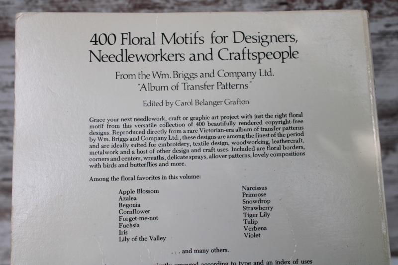 photo of vintage Dover book, 400 floral motifs antique reproduction flower designs for embroidery, carving or tole painting  #5