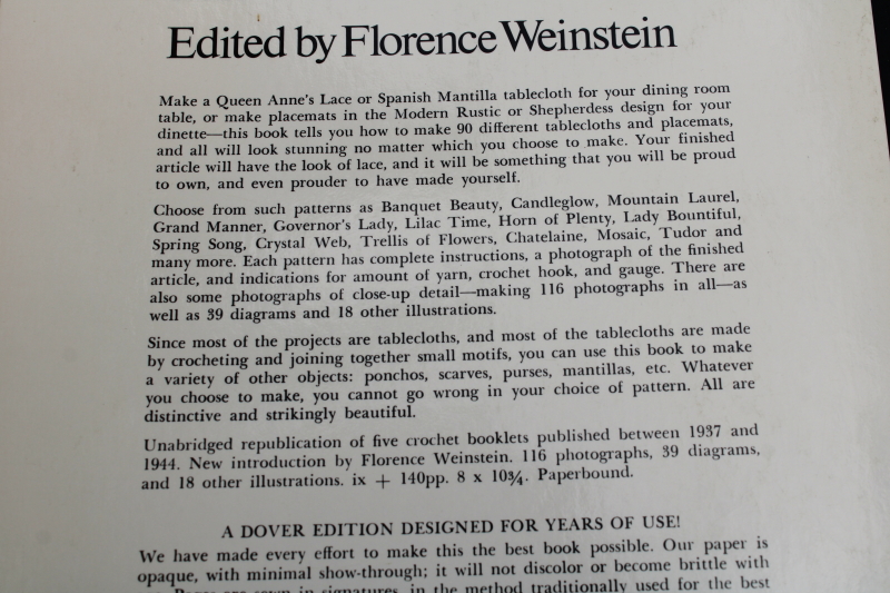photo of vintage Dover needlework book, old patterns for crochet lace tablecloths & placemats  #4