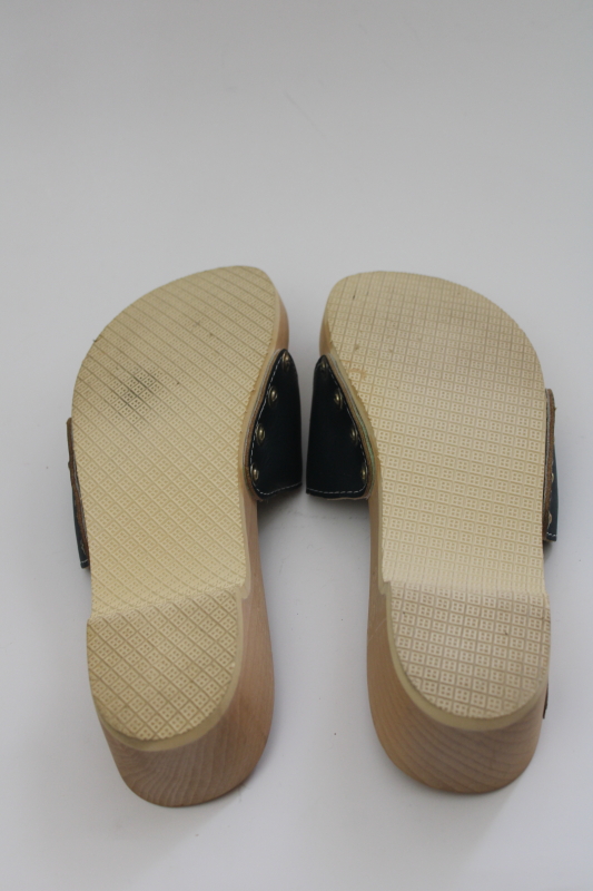 photo of vintage Dr Scholls exercise sandals Austria wood clogs size 10 navy blue excellent #6