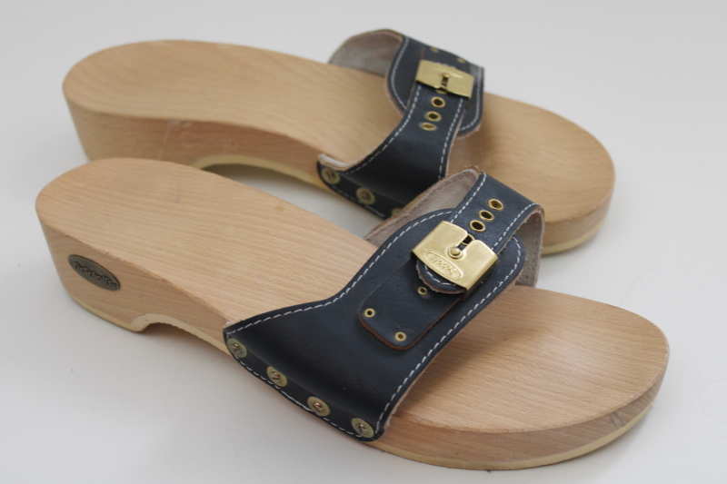 Dr. Scholl's Supercomfort Blue Wood Clogs - Unisex, Slip-On, Navy Blue, Professional Style