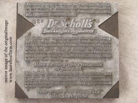 photo of vintage Dr Sholl's advertising, 1930/1940s letter press printing block #4