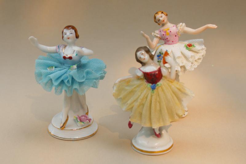 photo of vintage Dresden china lace figurines, ballet dancers marked Germany & Japan #1
