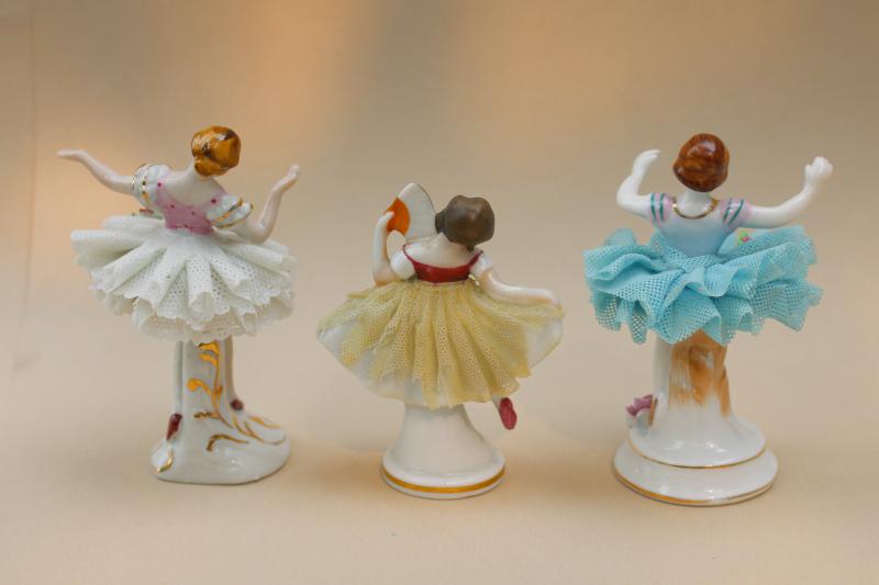 photo of vintage Dresden china lace figurines, ballet dancers marked Germany & Japan #8