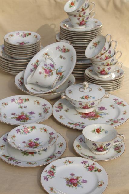 photo of vintage Dresden floral fine china dinnerware set for 8, Harmony House Dresdania #1
