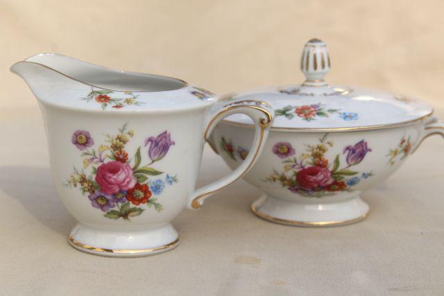 photo of vintage Dresden floral fine china dinnerware set for 8, Harmony House Dresdania #2