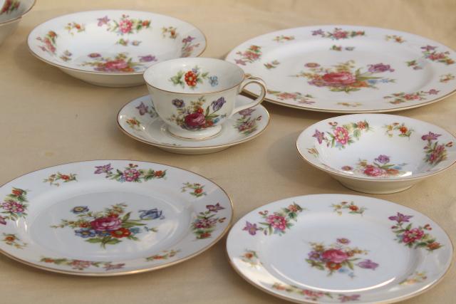 photo of vintage Dresden floral fine china dinnerware set for 8, Harmony House Dresdania #5
