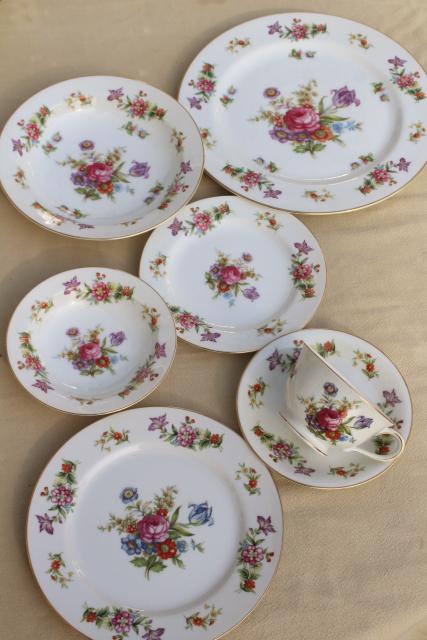 photo of vintage Dresden floral fine china dinnerware set for 8, Harmony House Dresdania #6
