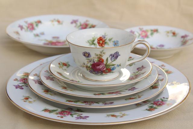 photo of vintage Dresden floral fine china dinnerware set for 8, Harmony House Dresdania #7