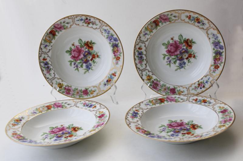 photo of vintage Dresden multi-colored floral Rosenthal Bavaria china, set of four large soup bowls #1