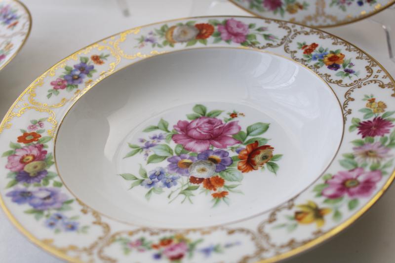 photo of vintage Dresden multi-colored floral Rosenthal Bavaria china, set of four large soup bowls #2