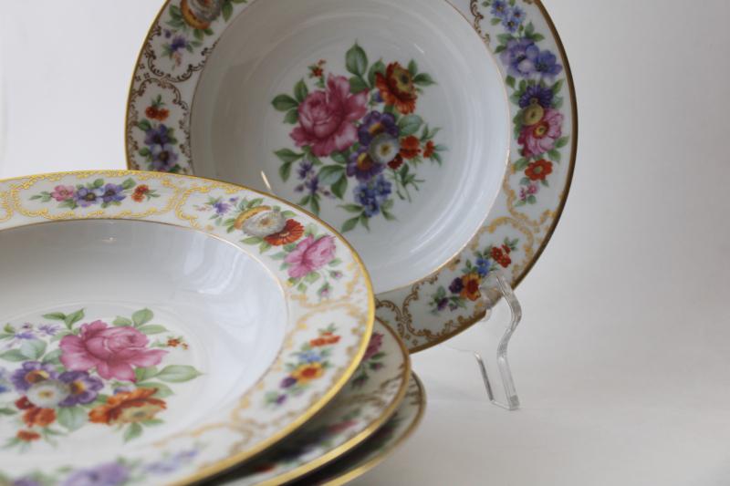 photo of vintage Dresden multi-colored floral Rosenthal Bavaria china, set of four large soup bowls #4