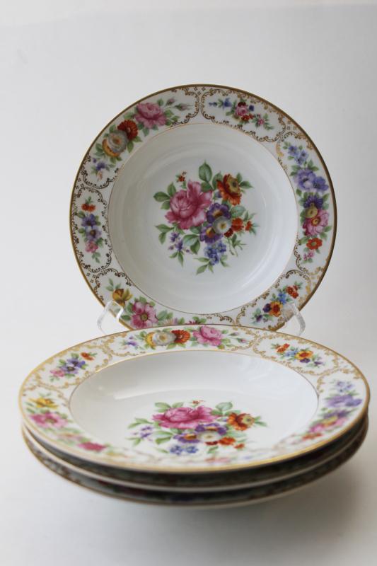 photo of vintage Dresden multi-colored floral Rosenthal Bavaria china, set of four large soup bowls #5