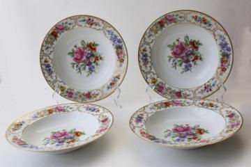 catalog photo of vintage Dresden multi-colored floral Rosenthal Bavaria china, set of four large soup bowls