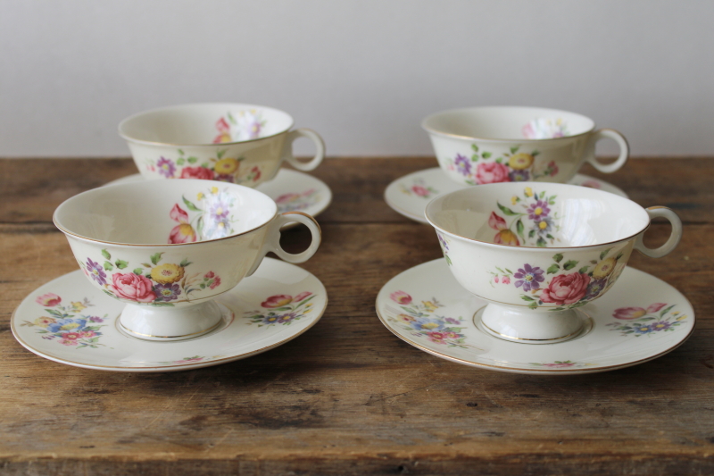 photo of vintage Dresden style floral china tea cups & saucers, Pasadena Theodore Haviland New York #1