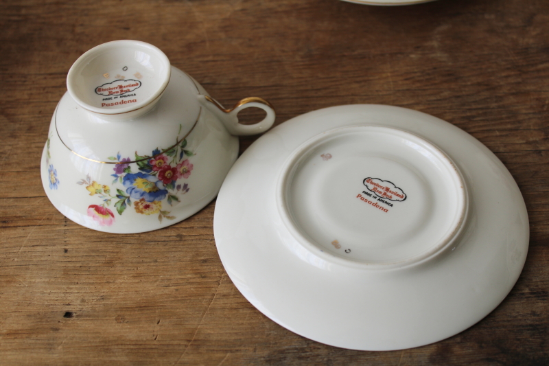 photo of vintage Dresden style floral china tea cups & saucers, Pasadena Theodore Haviland New York  #4