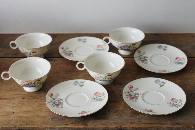 photo of vintage Dresden style floral china tea cups & saucers, Pasadena Theodore Haviland New York  #7