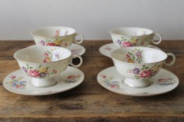 catalog photo of vintage Dresden style floral china tea cups & saucers, Pasadena Theodore Haviland New York 