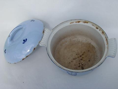 photo of vintage Dru enamel cast iron dutch oven pot & pan, Holland tulips #5